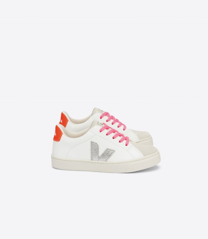 Laces Chromefree White Silver Orange Fluo Premium Veja Brand