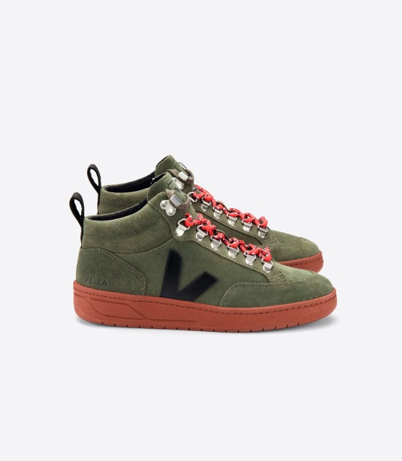 Wildleder Olive Schwarz Rost Sohle Kollektion Veja Marke
