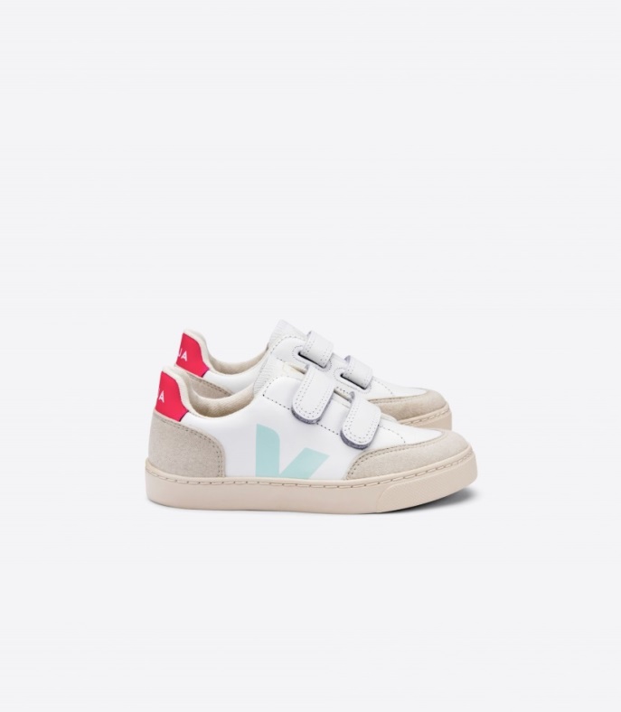 Veja Brand V-12 Leder Weiß Menthol Rose Fluo