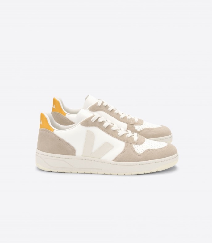Veja Brand V-10 Chromfreies Leder Weiß Sahara Ouro